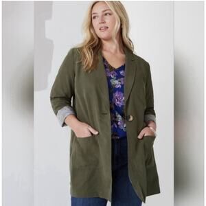 J Jill Fall One Button Blazer Jacket Army Green Bayleaf Casual Chic Weekend Sz L